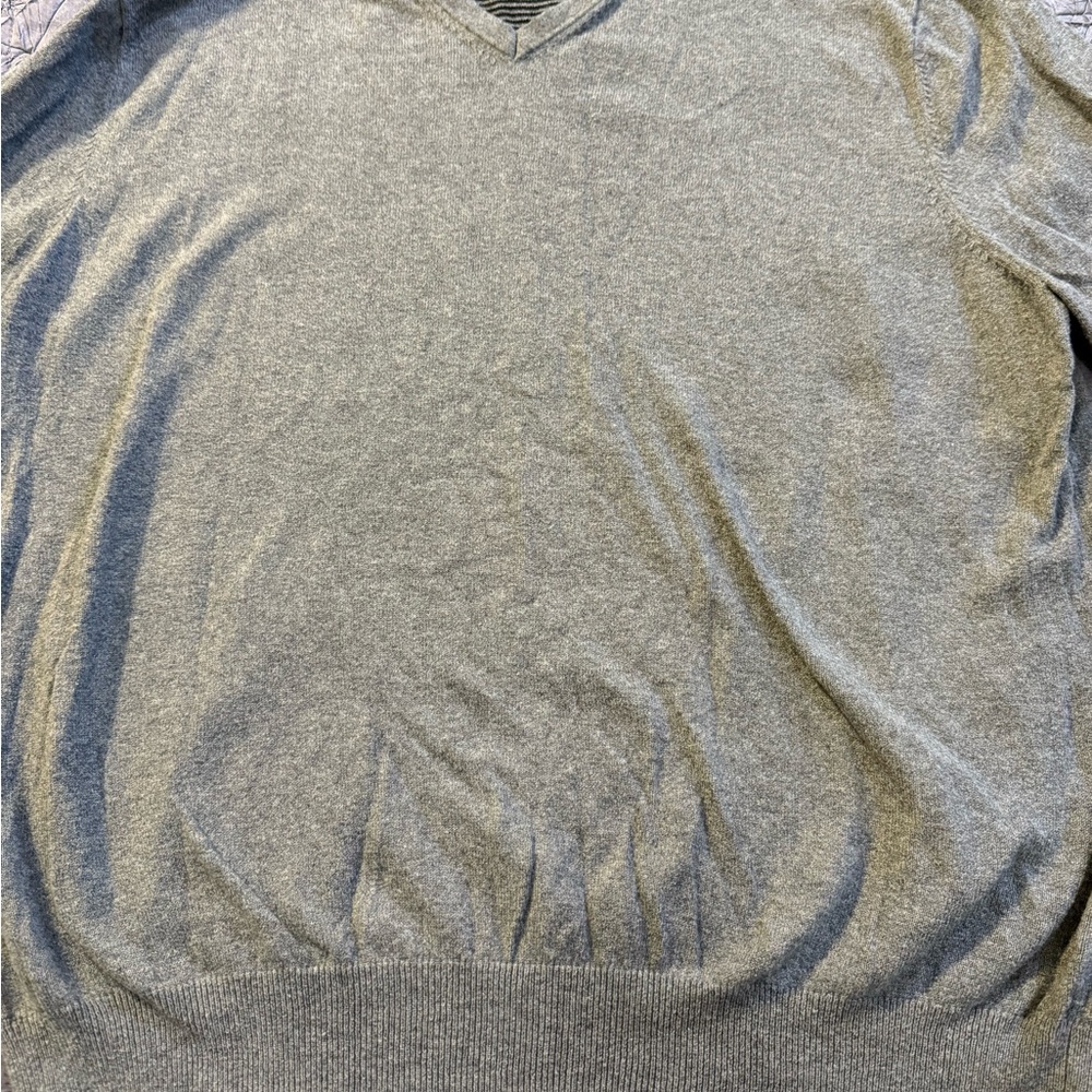 Foxcroft Long Sleeve Men's XXLarge V-Neck Sweater Gray Cotton/Cashmere Blend